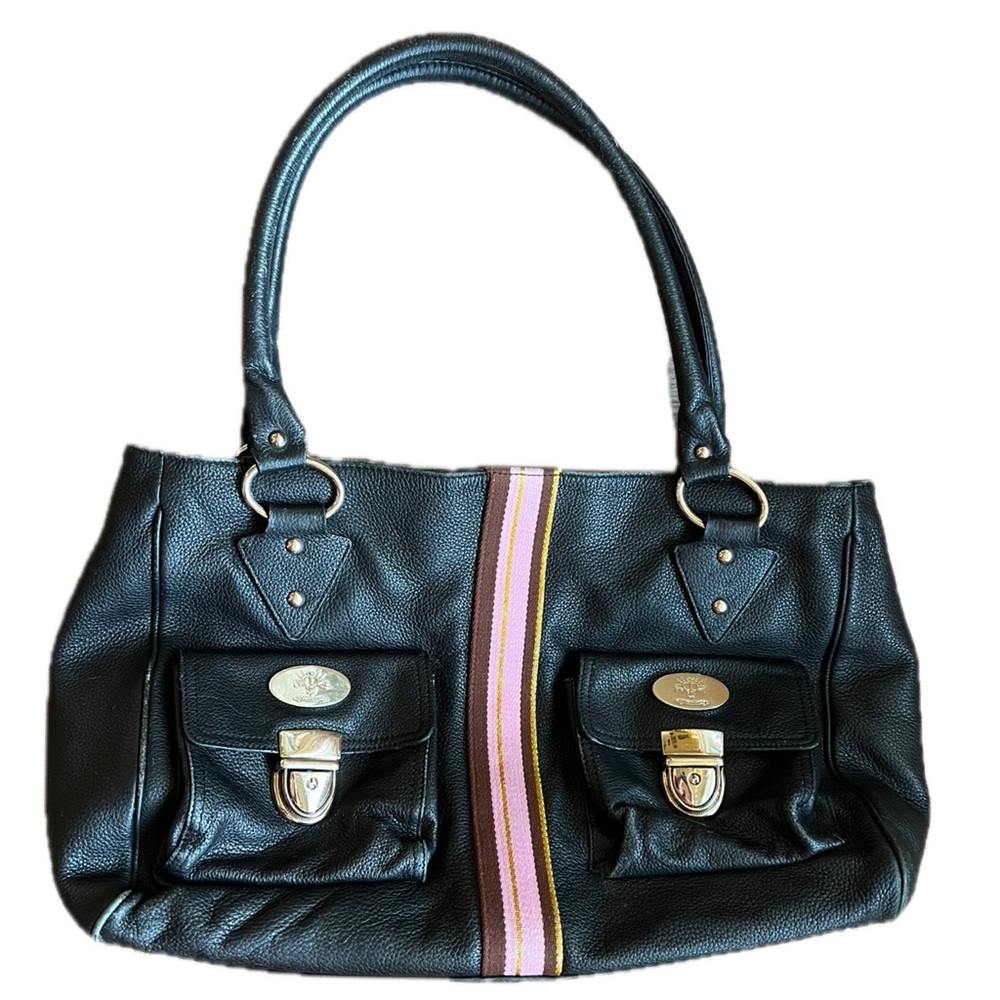 Black Leather Christine Price Baby Bag with Pink Accents